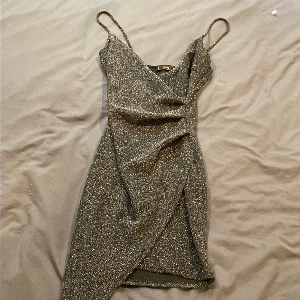 Silver Asymmetrical Ruched Bodycon Dress